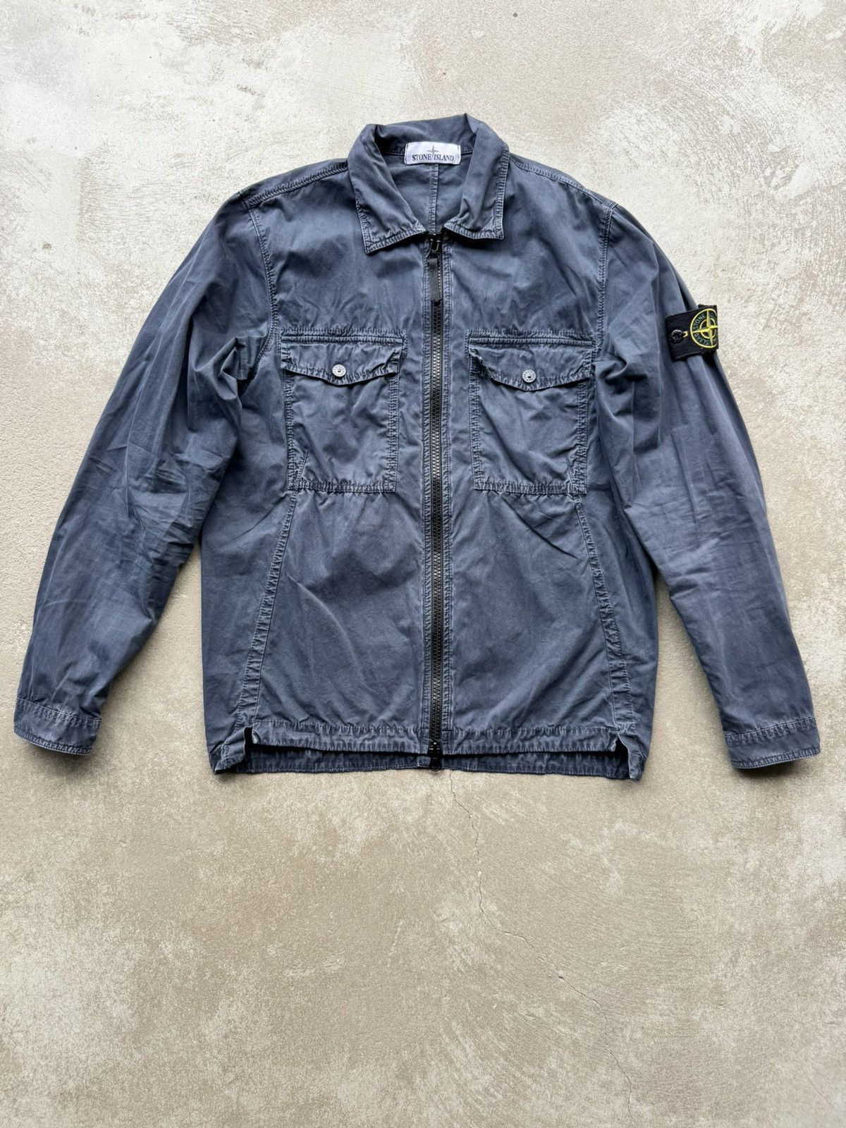 image of Stone Island Washed Overshirt Jacket in Navy, Men's (Size Small)