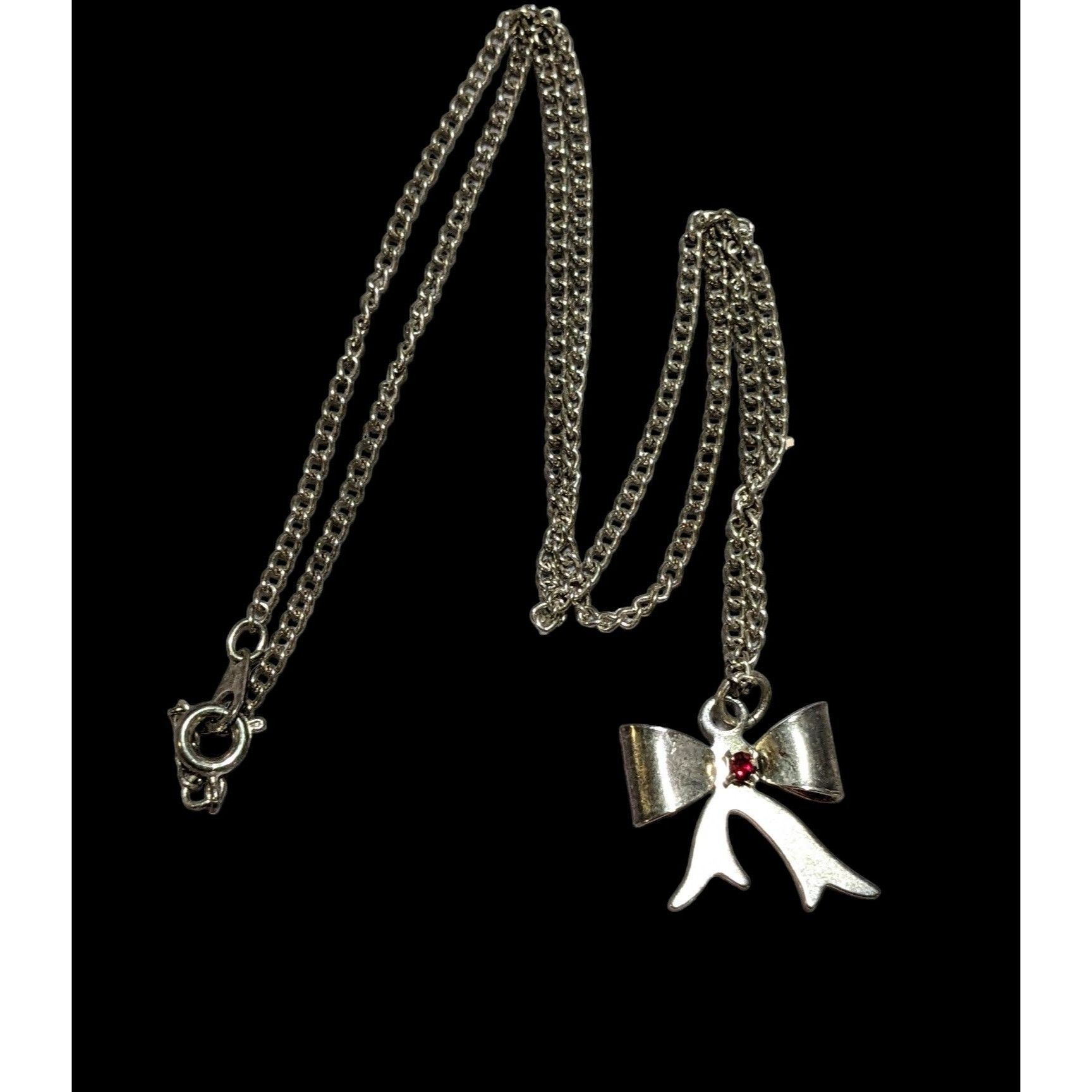 Other Silver Rhinestone Bow Necklace Size ONE SIZE - 2 Thumbnail