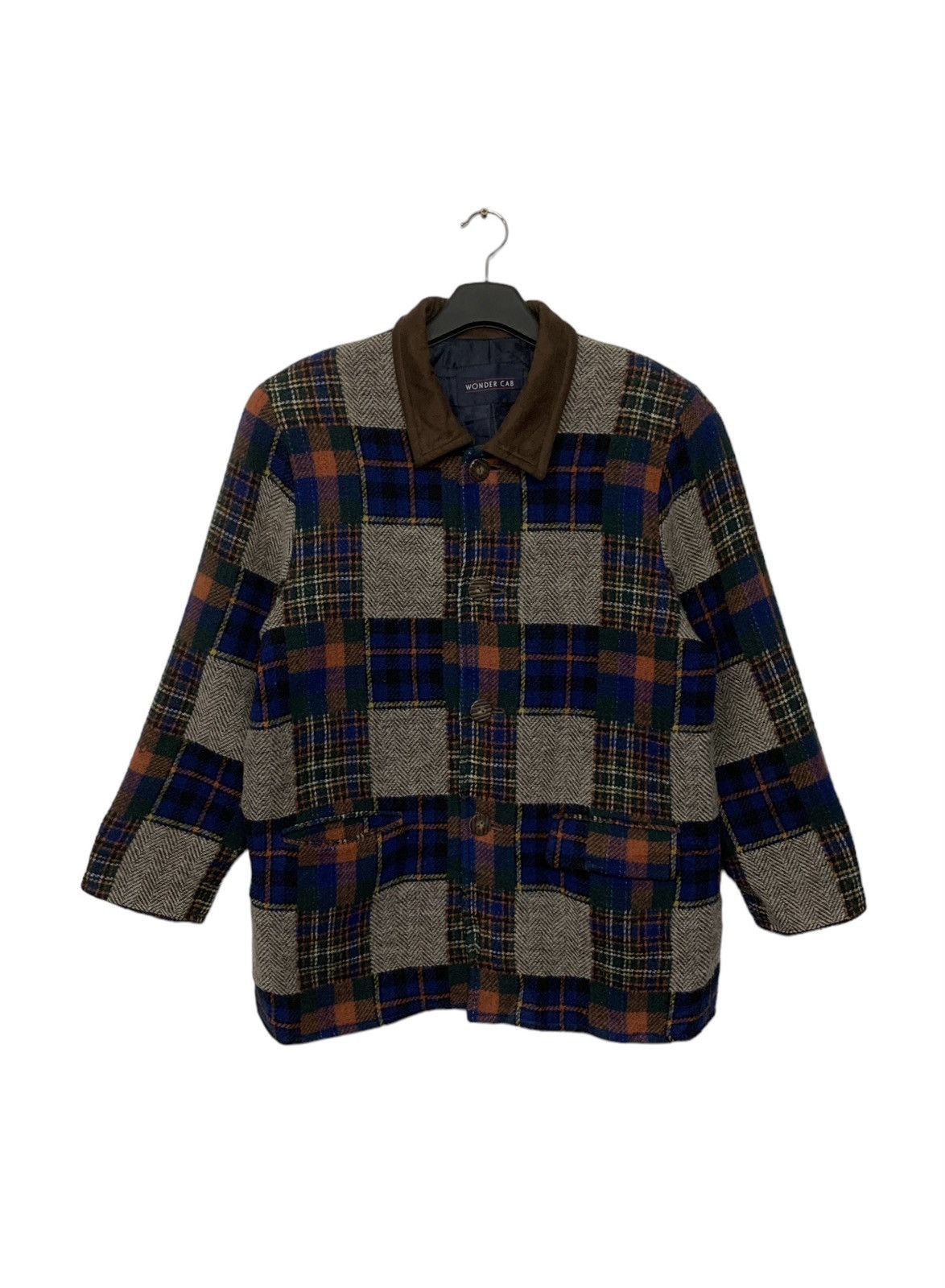 image of Flannel Vintage Wonder Cab Patchwork Style Design Jacket in Blue Patchwork, Women's (Size Medium)