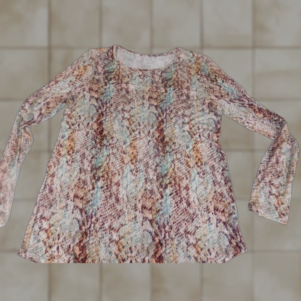 Apt. 9 Apt 9 Blouse Womens S Crew Neck Pullover Casual Multicolor Blue Stretch Shop Basic Classic Regular Size Small Size S / US 4 / IT 40 - 1 Thumbnail