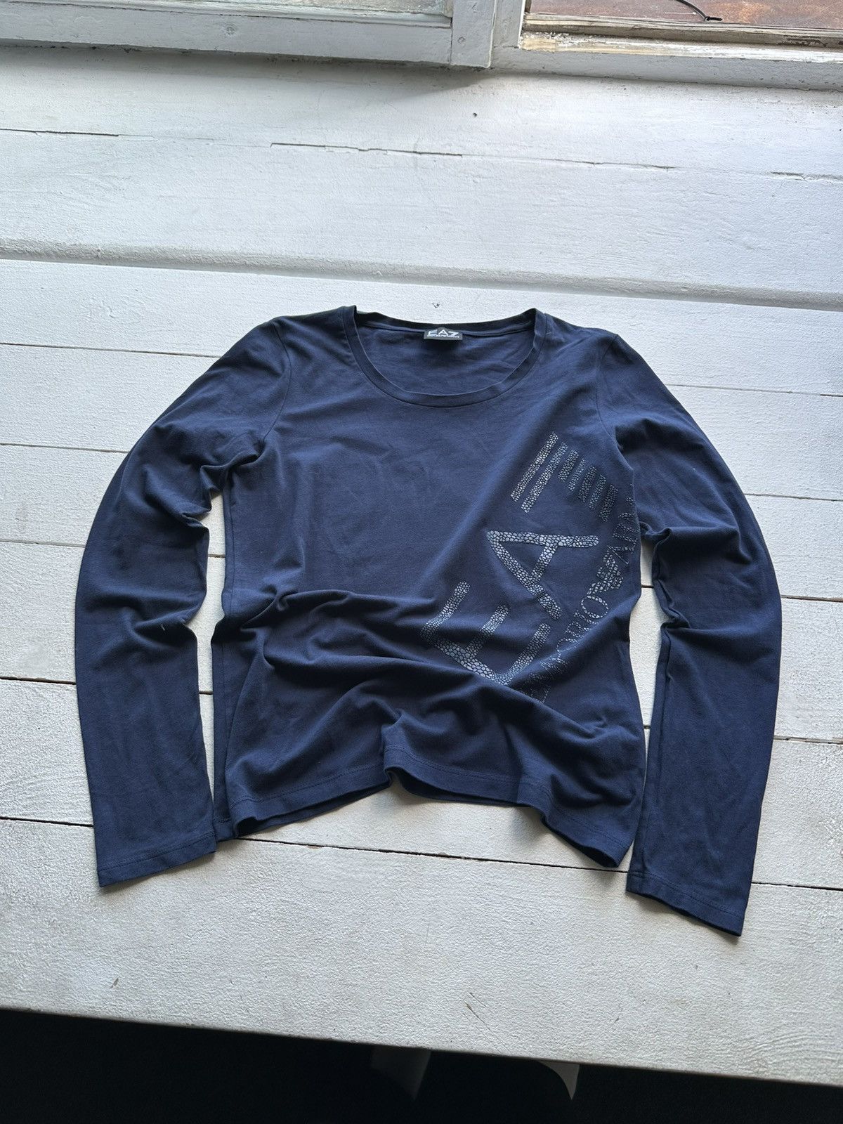 Designer × Giorgio Armani × Vintage 🚨VNTG Armani jeans EA7 Giorgio Blue UNISEX Long Sleeve TEE Size M / US 6-8 / IT 42-44 - 1 Thumbnail