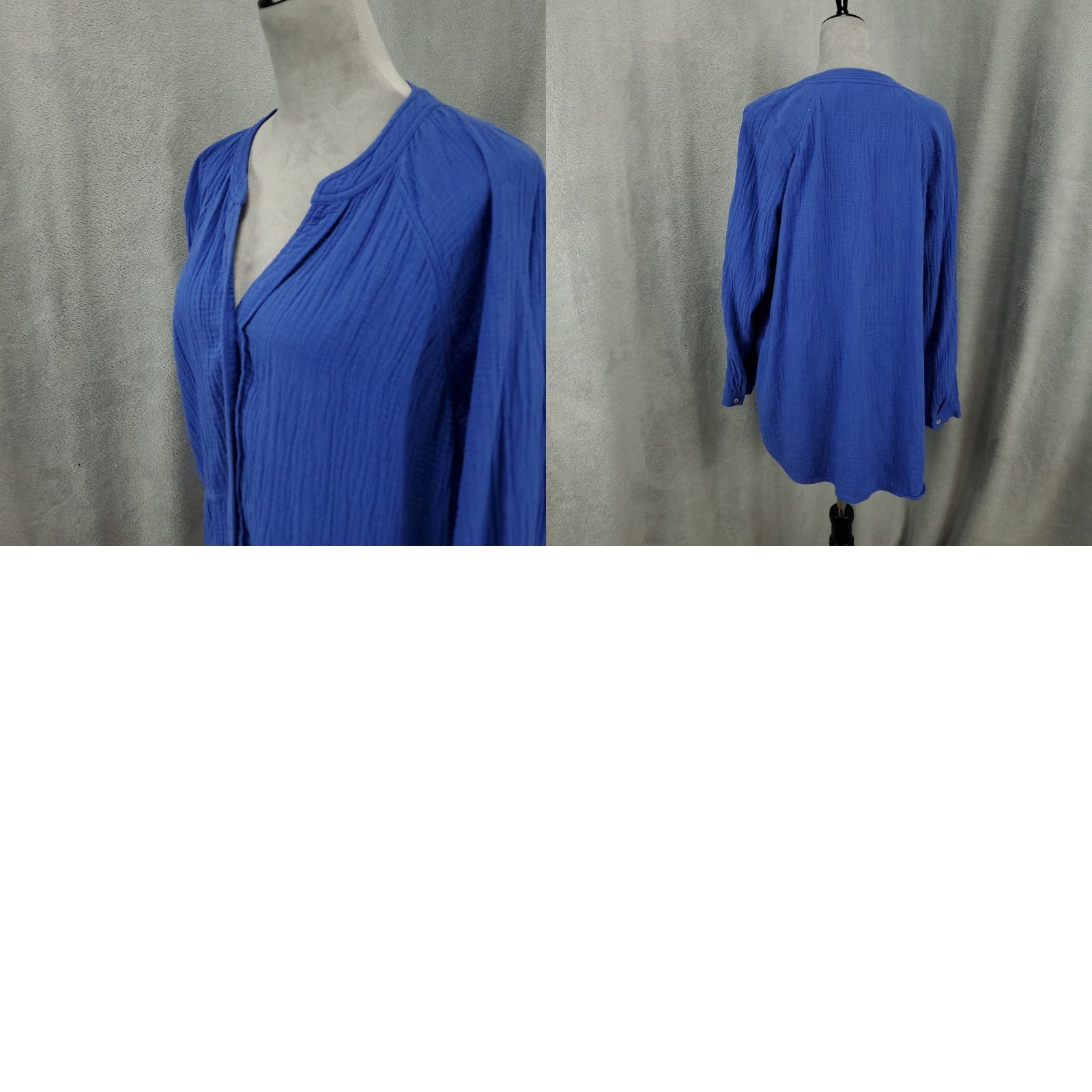 Soft Surroundings Womens Blouse Shirt Size Large Blue Textured Button Up Boho Tunic 100% Cotton Soft Surroundings White/Blue? Size L / US 10 / IT 46 - 8 Thumbnail