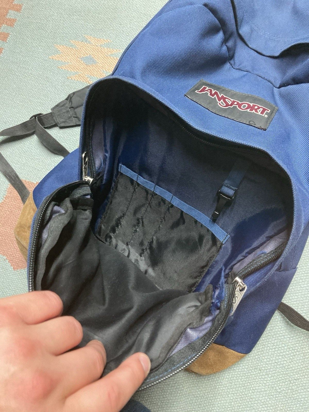 Vintage Jansport originals backpack suede leather bottom 3 pocket Size ONE SIZE - 6 Thumbnail