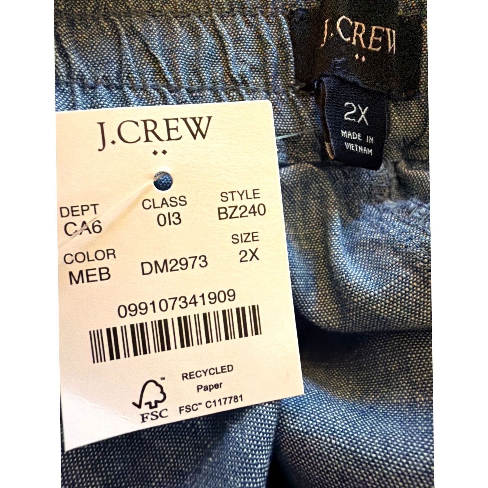 J.Crew J. Crew Womens Plus 2X Chambray Pull-On Shorts Blue Cotton Drawstring NWT Size 40" / US 18 - 4 Thumbnail