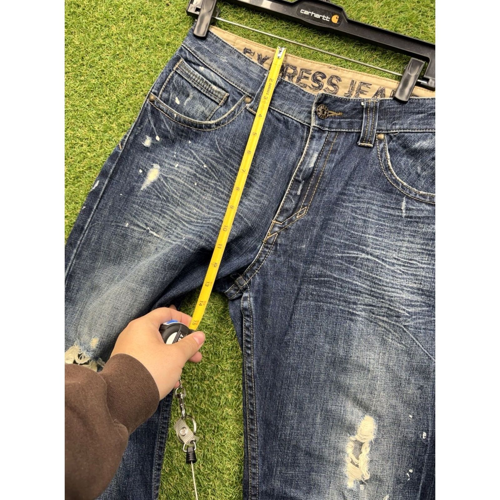 Express Express Kingston Jeans Mens 33x32 Regular Rise Bootcut Distressed Classic Fit Denim Blue Pants Size US 33 - 6 Thumbnail