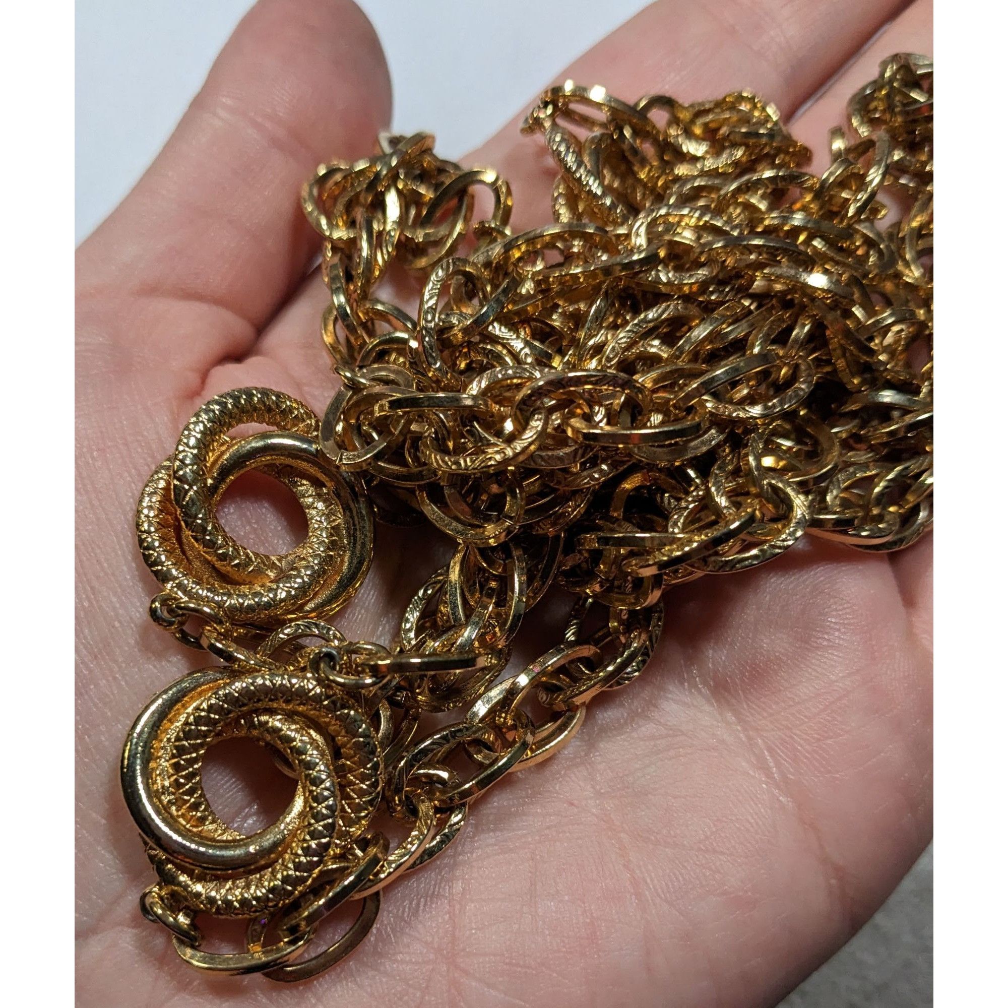 Other Elegant Chain Necklace With Snake Texture Engraved Accents G Size ONE SIZE - 6 Thumbnail