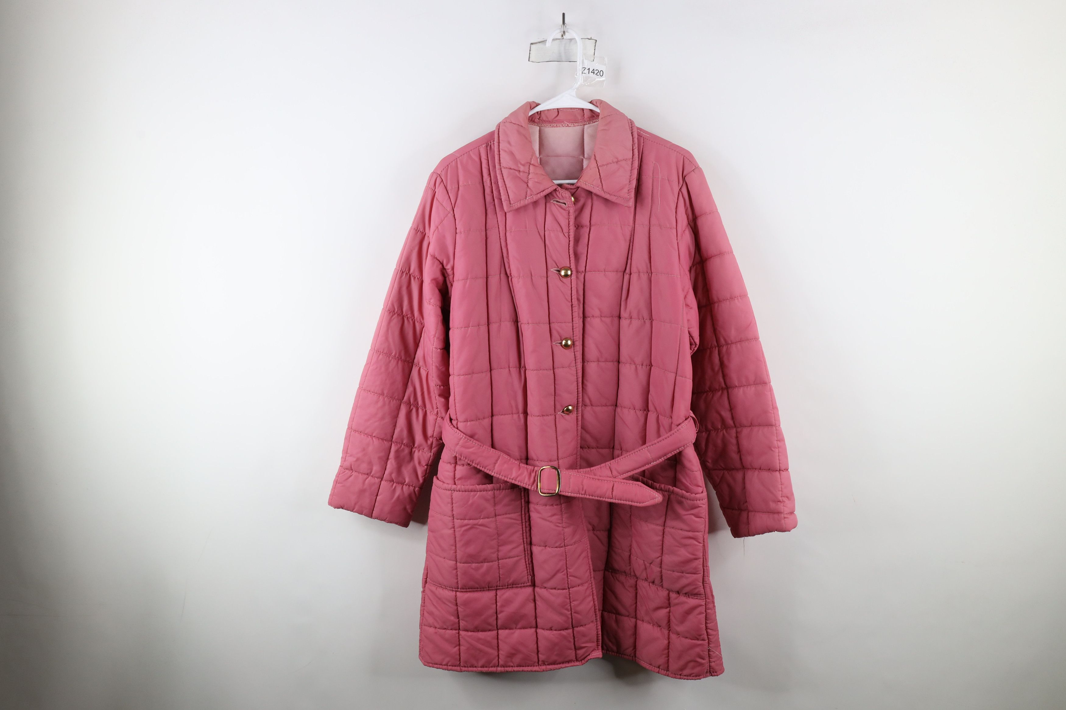 Vintage Vintage 70s Streetwear Quilted Belted Puffer Jacket Pink USA Size L / US 10 / IT 46 - 1 Thumbnail
