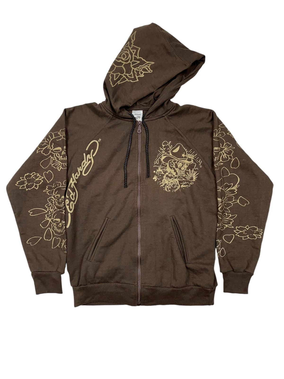 Christian Audigier × Ed Hardy × Vintage Vintage y2k Ed Hardy Brown Zip Hoodie with Rhinestones Size S / US 4 / IT 40 - 2 Thumbnail