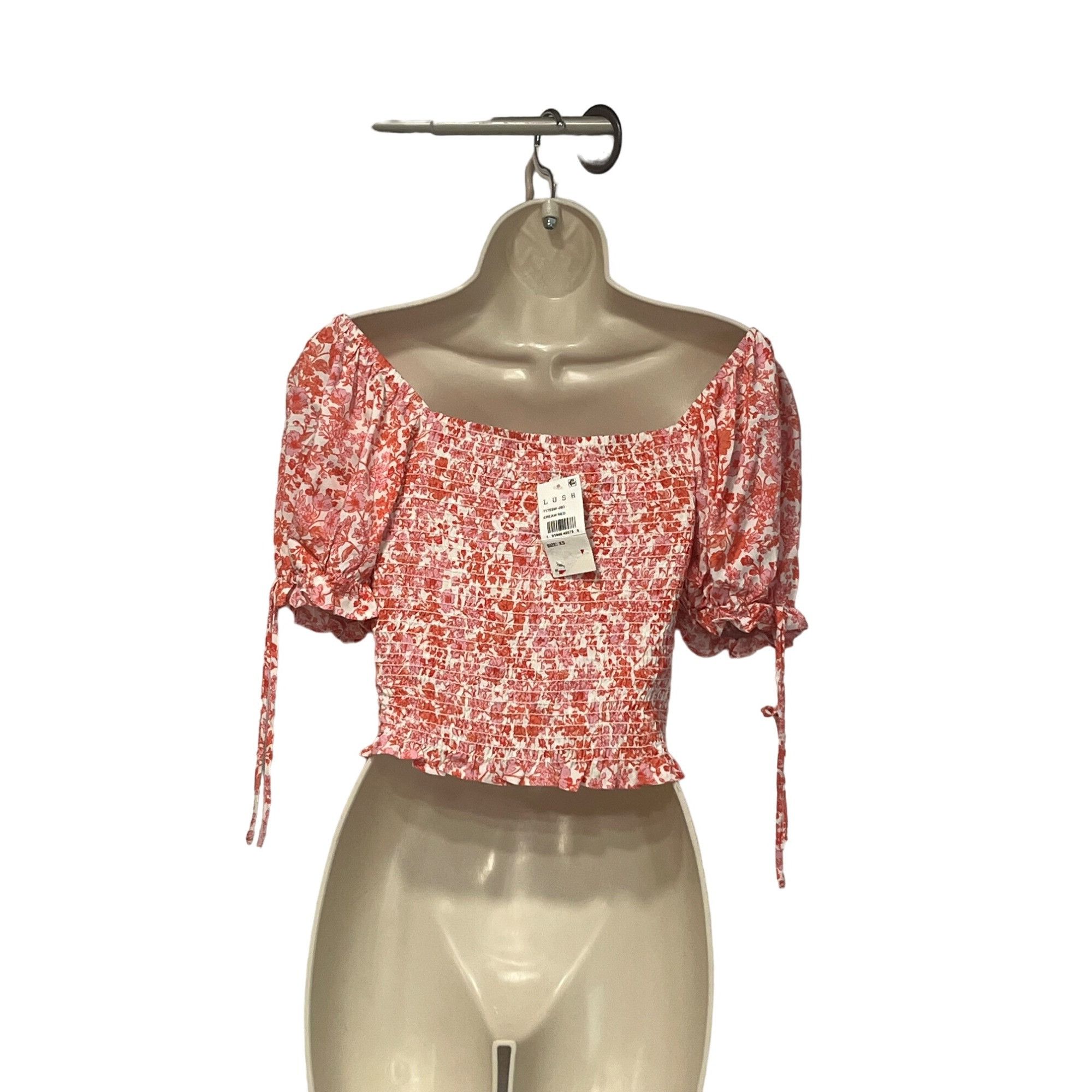 Other Lush Women’s Smocked Bodice Tie-sleeve Printed Blouse, Cream Size XS / US 0-2 / IT 36-38 - 5 Thumbnail