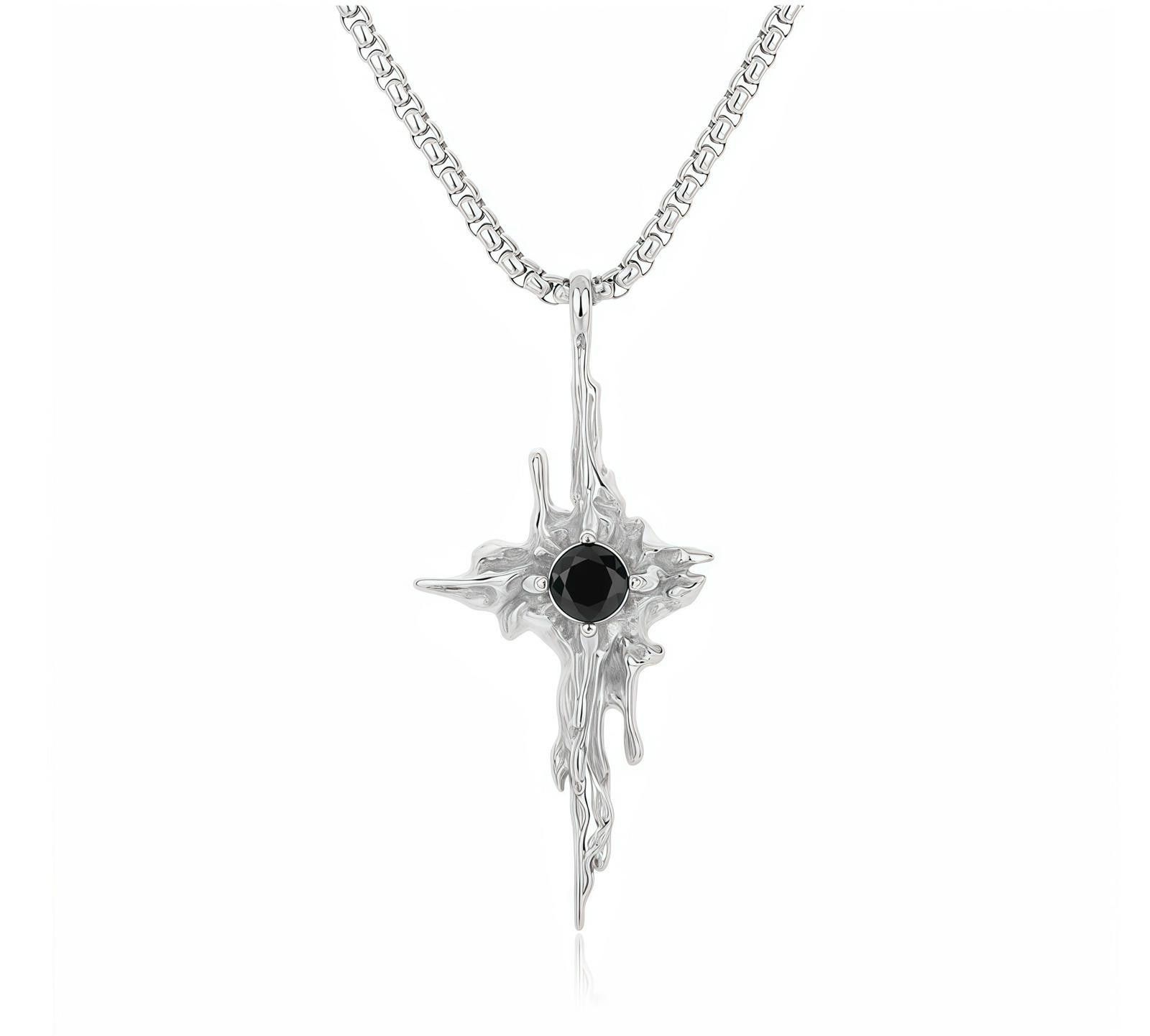 Jewelry Silver Gothic Cross Pendant Necklace with Black Stone Size ONE SIZE - 5 Thumbnail
