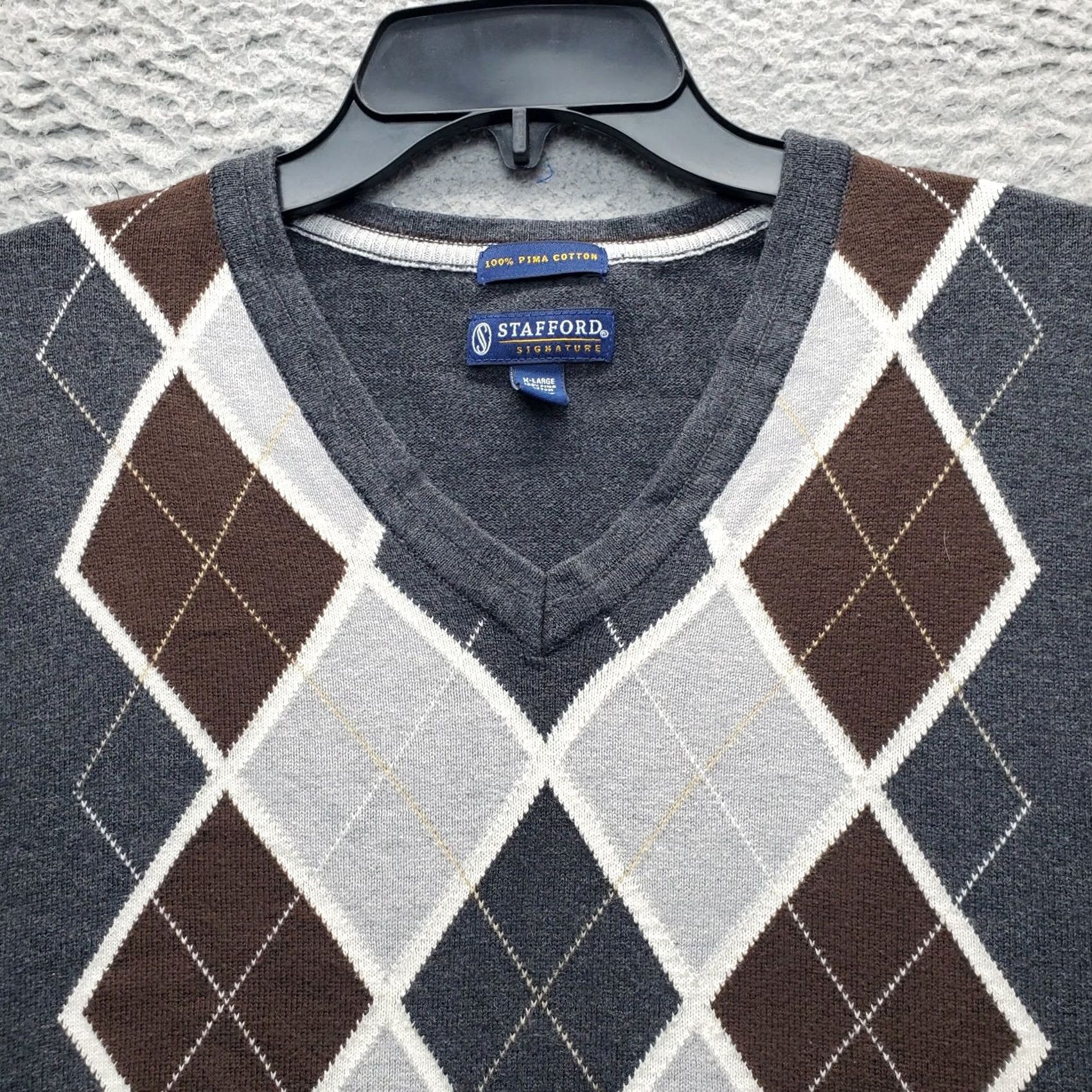 Stafford Stafford Mens XL Multicolor Argyle Diamond Pima Cotton V Neck Sweater Size US XL / EU 56 / 4 - 6 Thumbnail