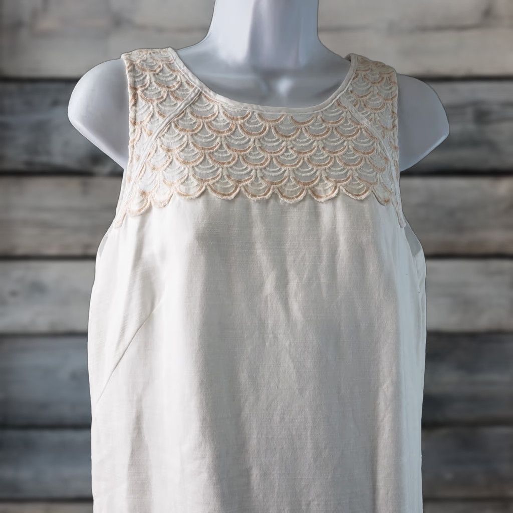 Loft Ann Taylor LOFT Dress Womens Sz 8 White Peach Sleeveless Cotton Blend Size M / US 6-8 / IT 42-44 - 1 Thumbnail