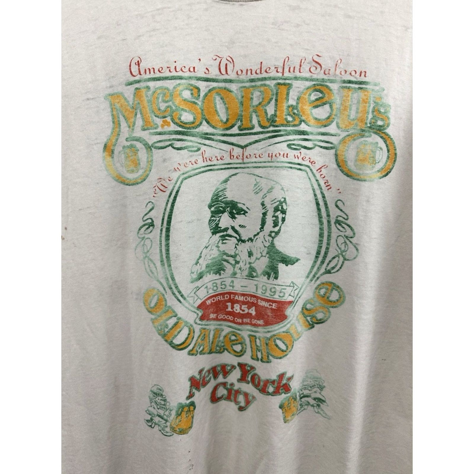 Fruit Of The Loom VTG McSorley’s Ale House Bar NY Pub Paper Thin Burnout Worn T-Shirt XL Mens White Nike Shirt Size US XL / EU 56 / 4 - 4 Thumbnail