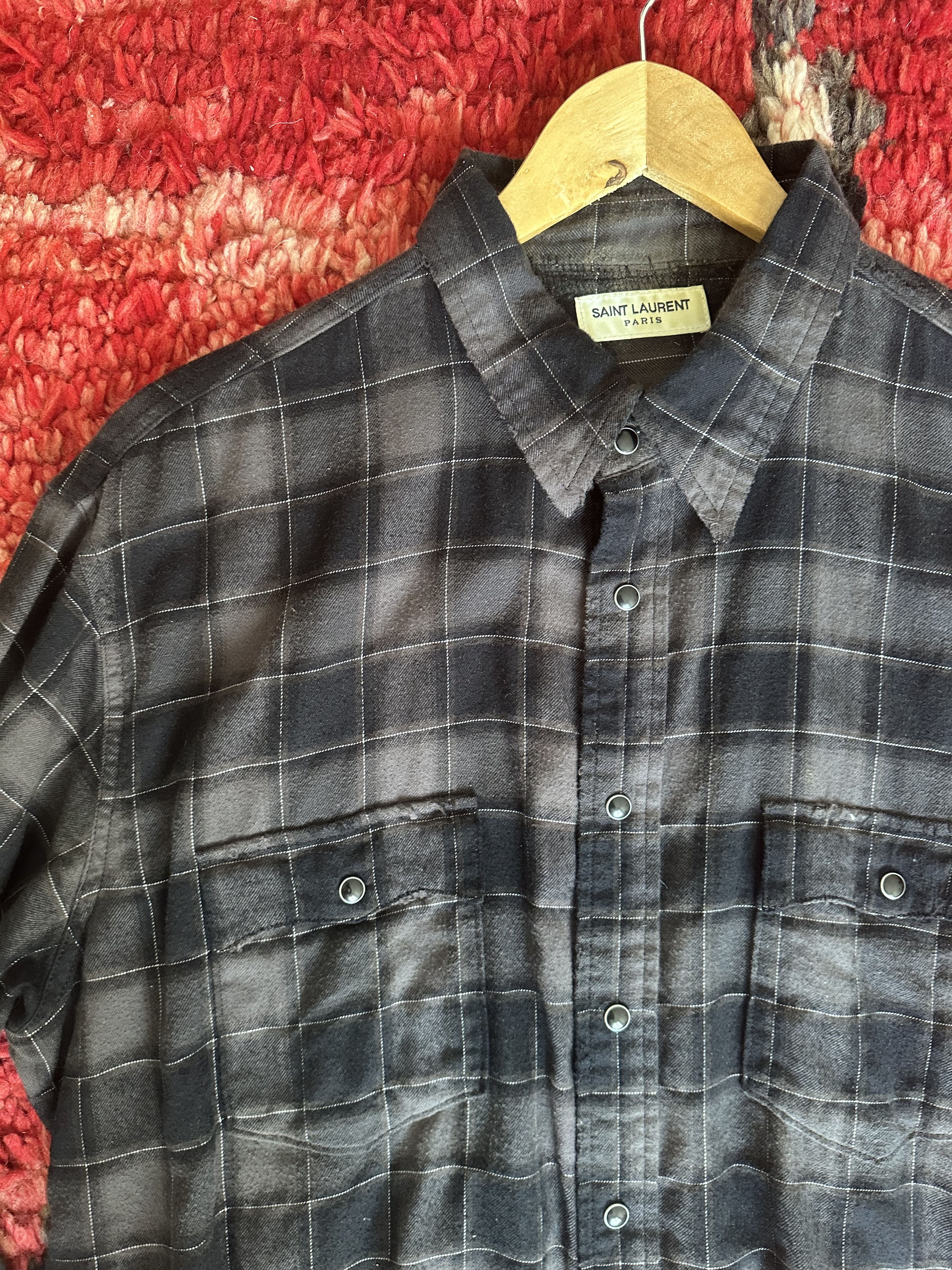 Hedi Slimane × Saint Laurent Paris Hedi Slimane Saint Laurent Bleached Plaid Flannel Shirt Size US L / EU 52-54 / 3 - 3 Thumbnail