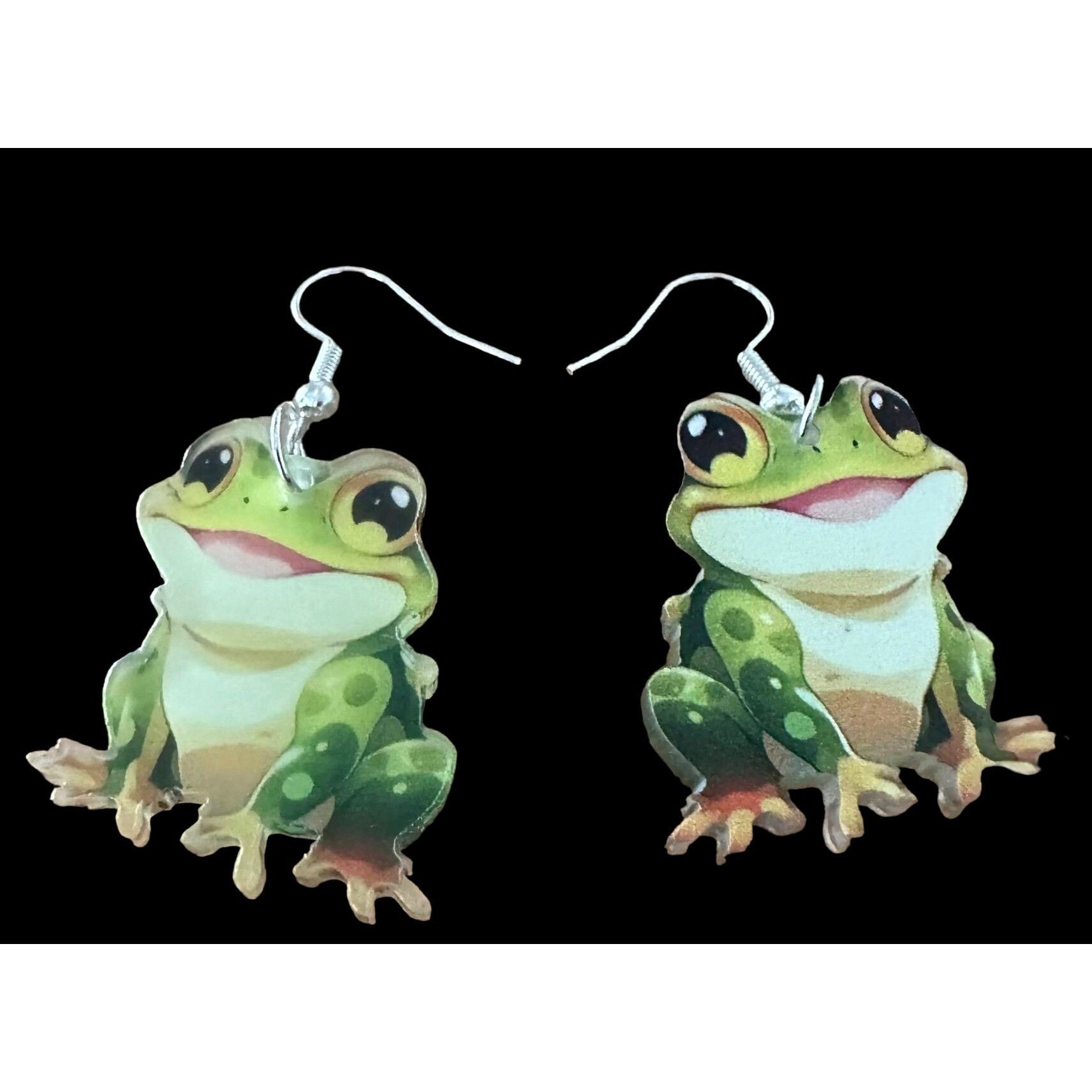 Handmade Frog Earrings New Dangle Hooks Green Double Sided Horny Toad Size ONE SIZE - 9 Thumbnail