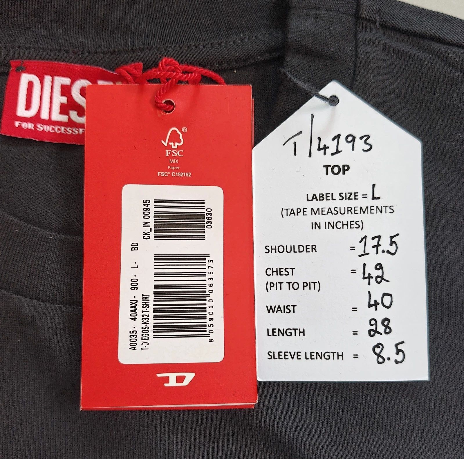 Diesel DIESEL Black Tshirt with Hardwear Denim Division print T4193 Size US L / EU 52-54 / 3 - 5 Thumbnail