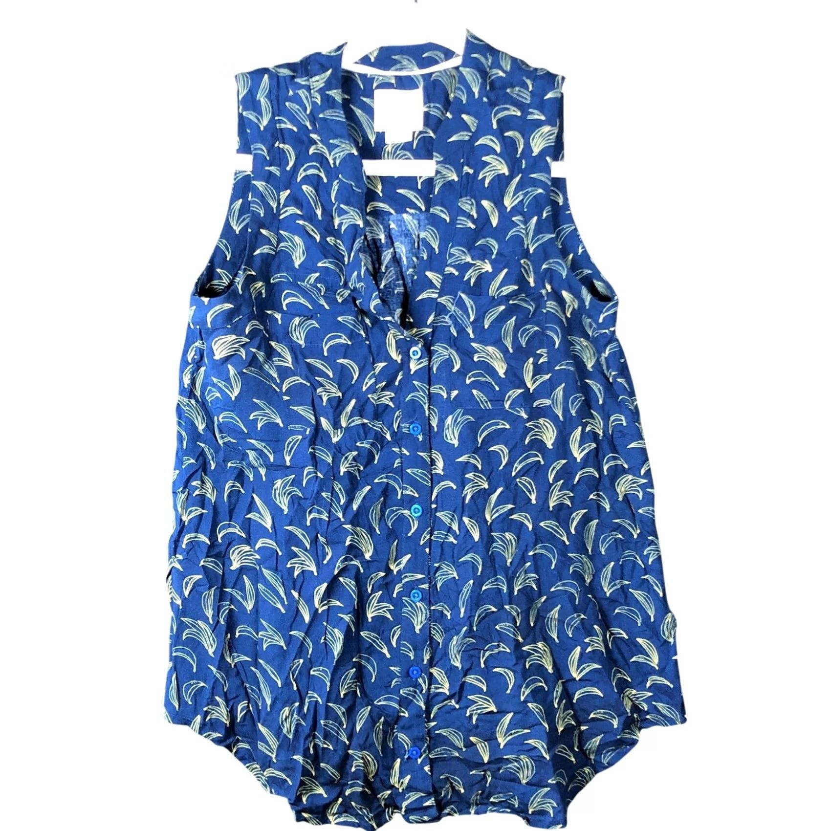 Anthropologie Maeve Blouse Blue Banana Print Sleeveless Button Down 0 Womens Vintage Size XS / US 0-2 / IT 36-38 - 2 Thumbnail