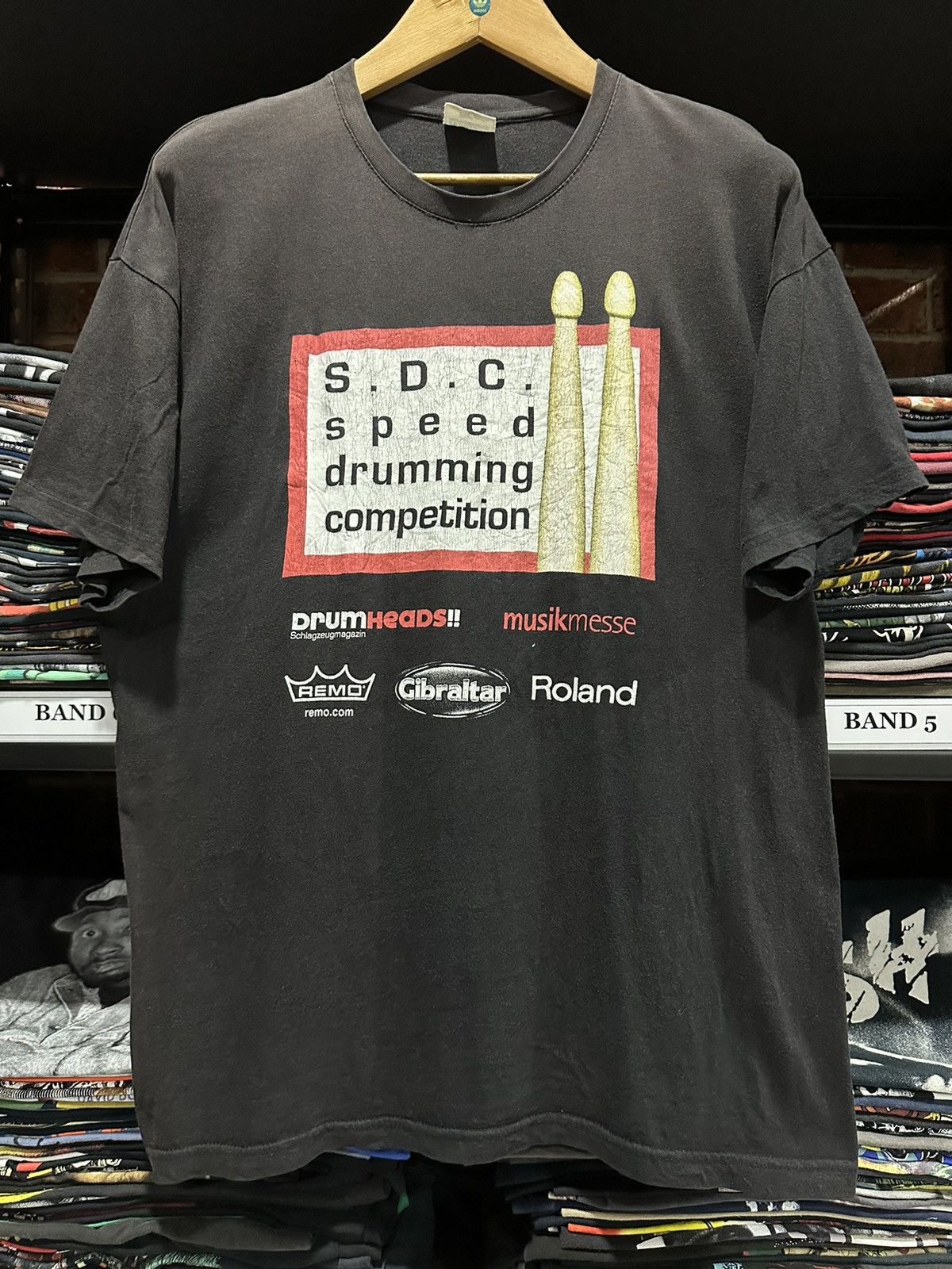 Band Tees × Vintage Vintage 90s SDC Speed Drumming Competition Sun Faded Tee Size US XL / EU 56 / 4 - 1 Thumbnail