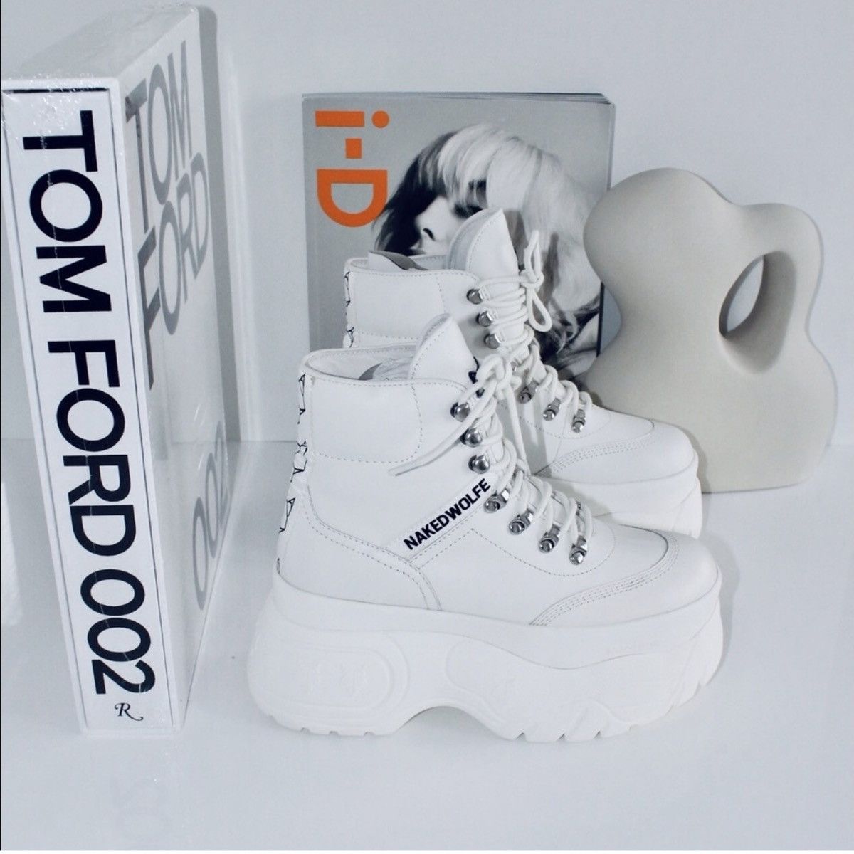 NAKED WOLFE NAKED WOLFE Spike White Leather Boots Size US 8 / IT 38 - 2 Thumbnail
