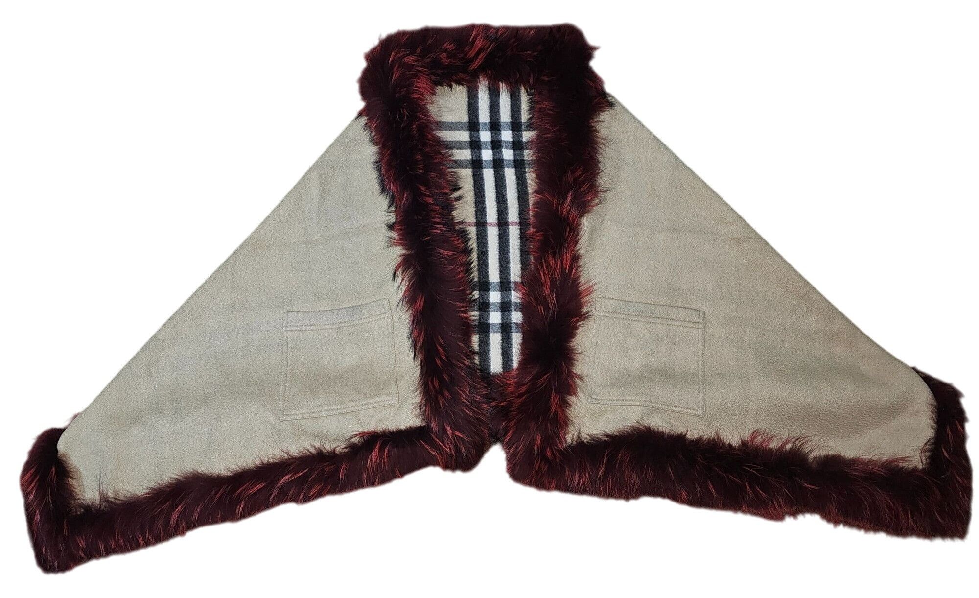 Burberry Burberry 100% Cashmere Fur Trim Scarf/Shawl Wrap Plaid Desig Size ONE SIZE - 1 Thumbnail