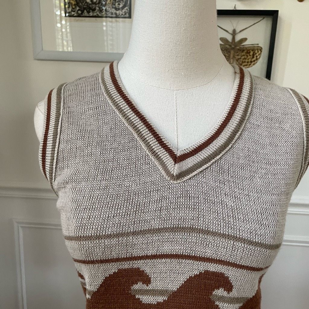 Vintage Vintage 70s Campus Casuals Brown Wave Sweater Vest XS Size XS / US 0-2 / IT 36-38 - 2 Thumbnail