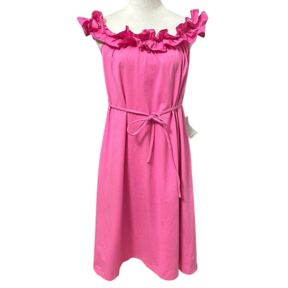 Other Donna Morgan Mada A Line Dress Pink Belted Midi Ruffle 8 New Size M / US 6-8 / IT 42-44 - 2 Thumbnail