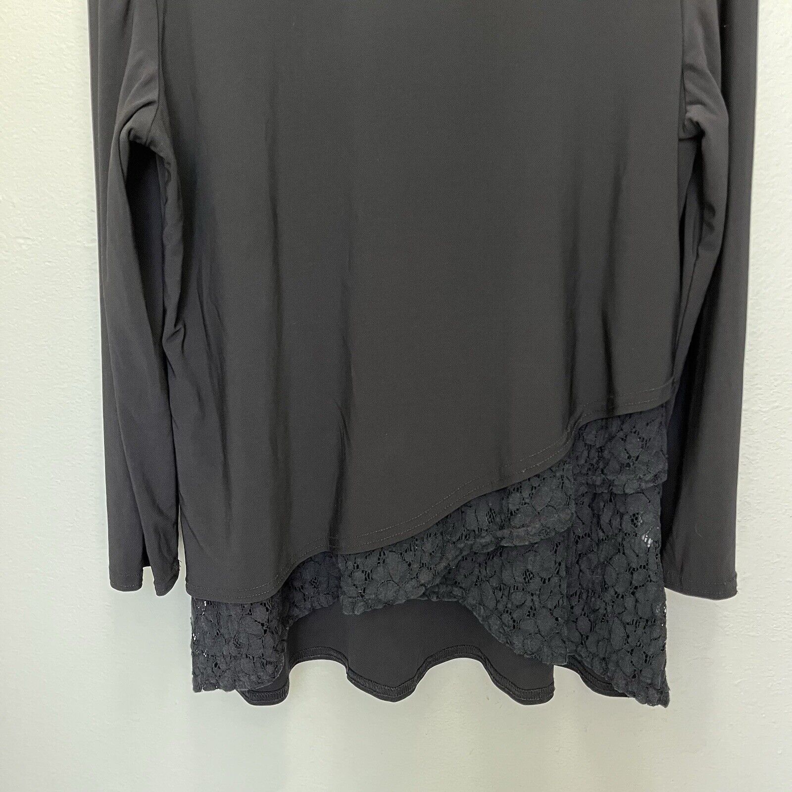 Vintage The Tog Shop | Black Tunic Top W Lace Underlay Large Long Sl Size L / US 10 / IT 46 - 3 Thumbnail