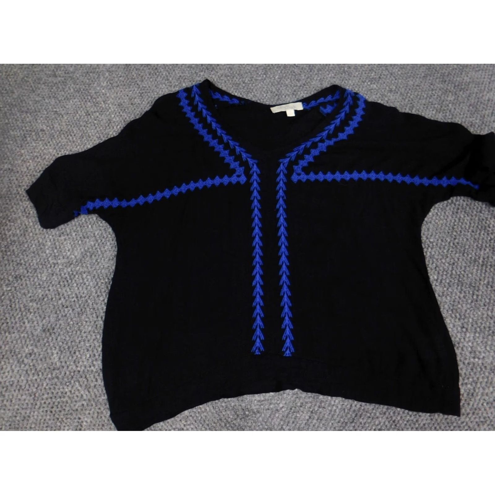 Olive Olive + Oak Blouse Womens S Blue Crew Neck Short Sleeve Pullover Stretch Rayon Solid Casual Regular Size S / US 4 / IT 40 - 3 Thumbnail