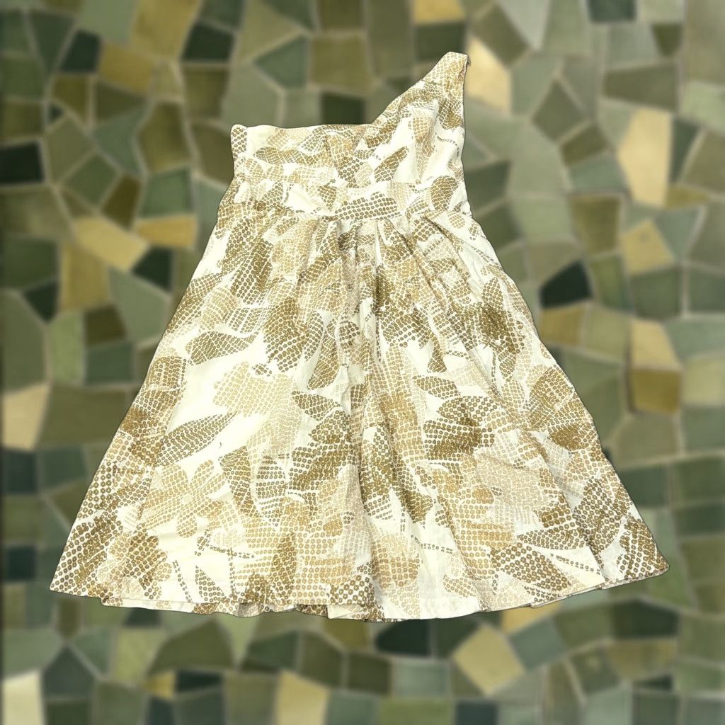 Vintage VINTAGE Suzi Chin Maggy Boutique Dress Womens 10 Beige One Shoulder Fit & Flare Floral Size L / US 10 / IT 46 - 1 Thumbnail