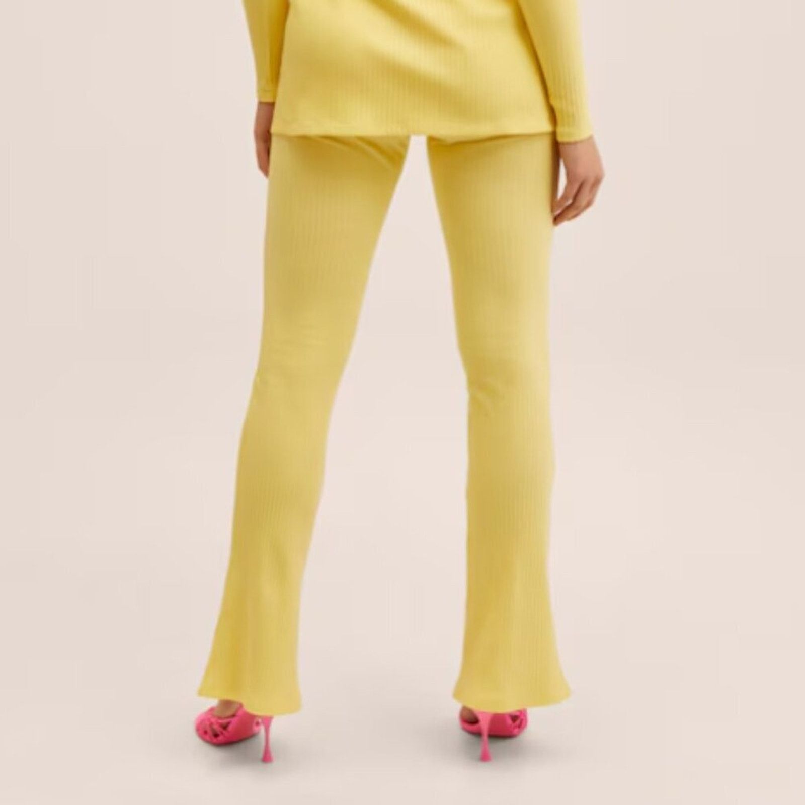 Mango Mango MNG Side Slit Knit Pants Yellow NWT Large Size 34" / US 12 / IT 48 - 3 Thumbnail