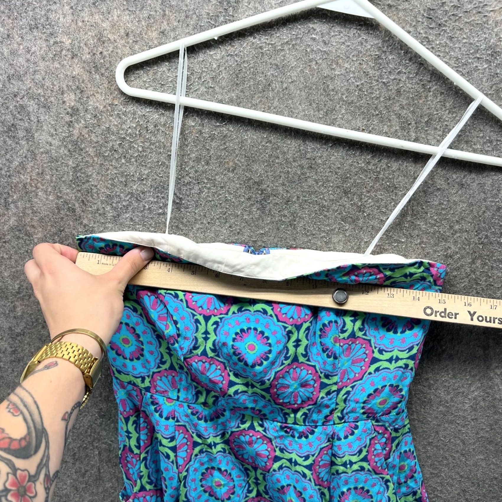 Vintage Lauren Gold Dress Womens 2 Blue Geometric Strapless Sweetheart Mini Sundress Size XS / US 0-2 / IT 36-38 - 3 Thumbnail
