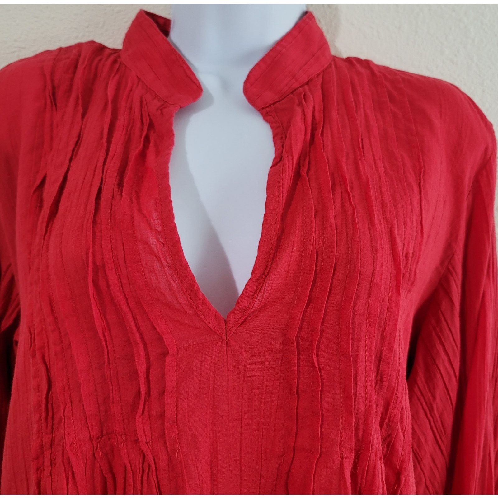 Lauren Ralph Lauren Lauren Ralph Lauren Red Pleated Long Sleeves Top/Dress Small Size S / US 4 / IT 40 - 2 Thumbnail