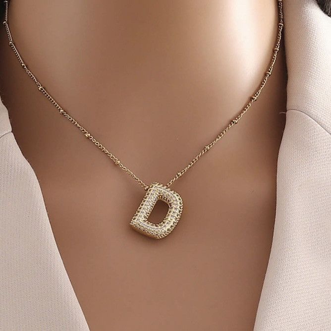 Other Gold tone puffy pave initial letter D pendant necklace Size ONE SIZE - 2 Thumbnail