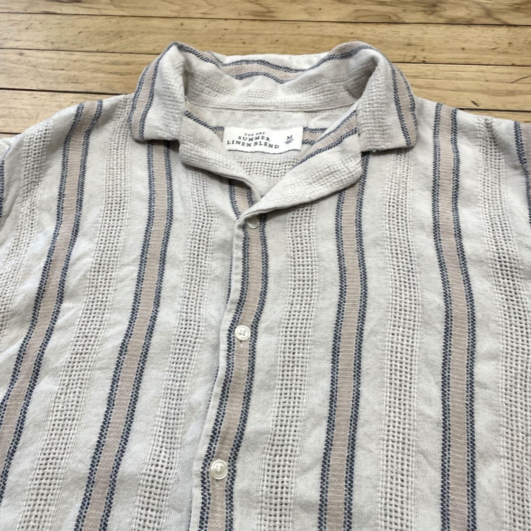 Abercrombie & Fitch Abercrombie & Fitch Shirt M Tan Stripe Short Sleeve Summer Linen Blend A&F Men Size US M / EU 48-50 / 2 - 4 Thumbnail