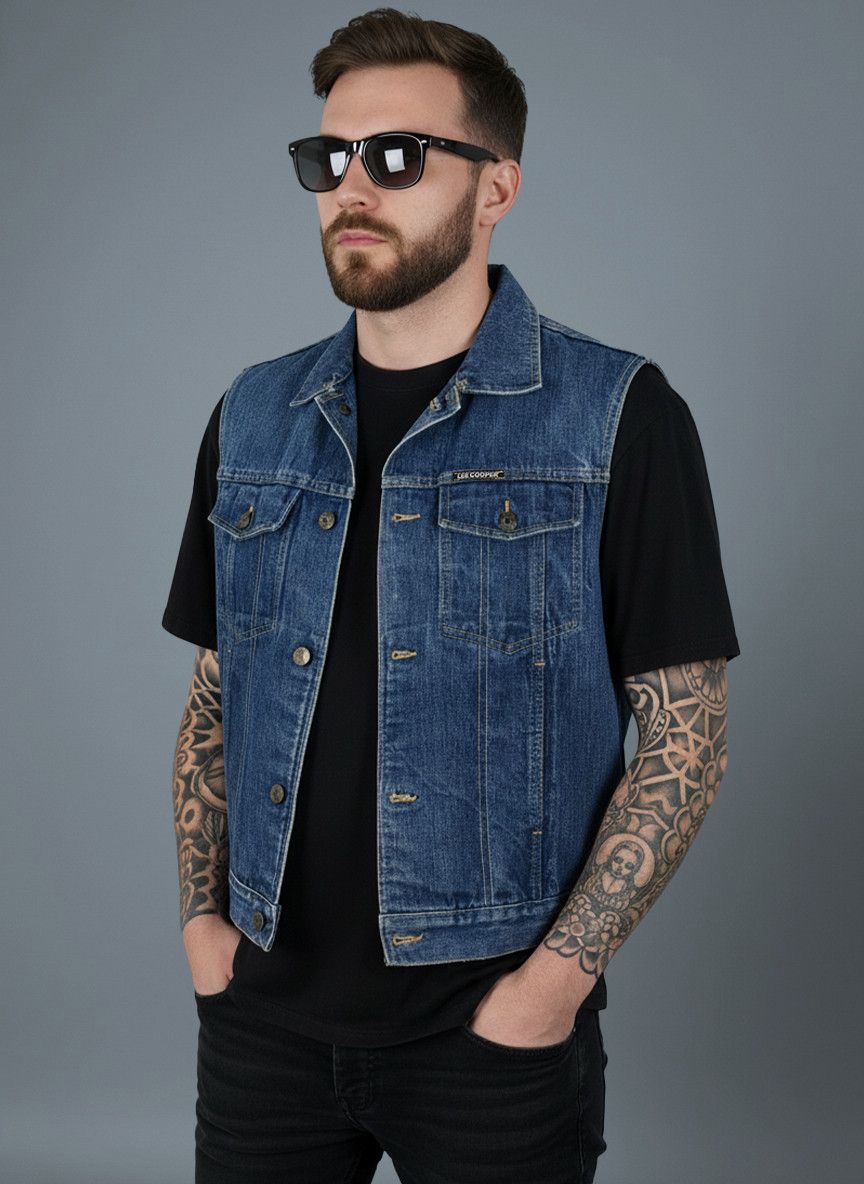 Lee Y2K Lee Cooper Custom Hand Painted Blue Denim Vest Size US M / EU 48-50 / 2 - 2 Thumbnail