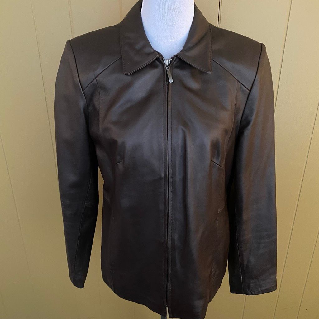 Other Style & Co women L genuine leather full zip satin lined jack Size L / US 10 / IT 46 - 1 Thumbnail