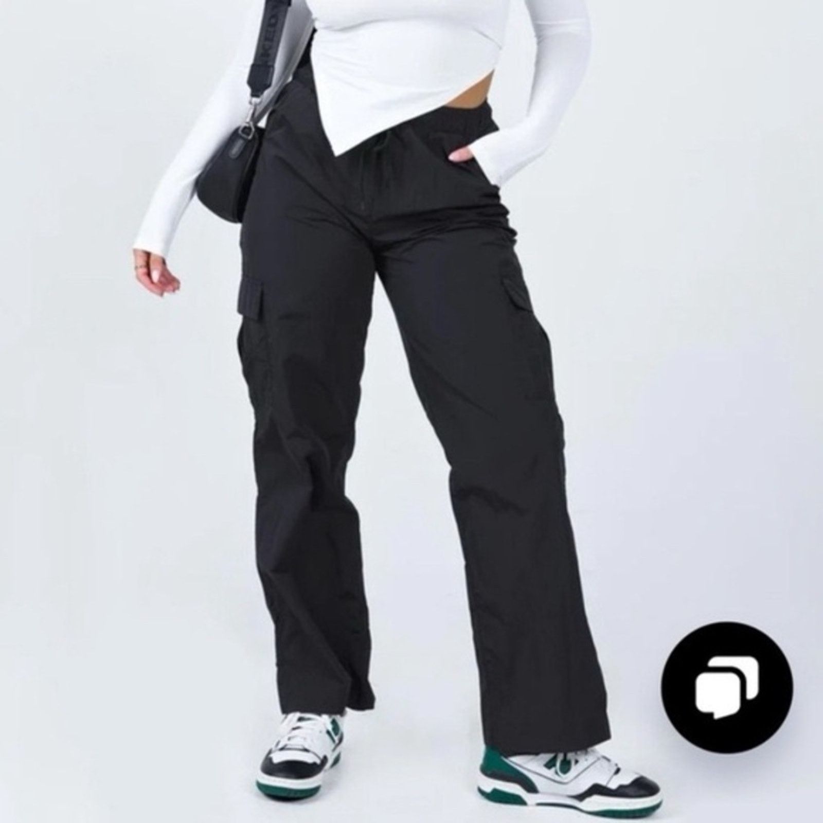PRINCESS POLLY Princess Polly Flossie Parachute Pants Women’s 4 Black Cargo Size 27" / US 4 / IT 40 - 1 Thumbnail