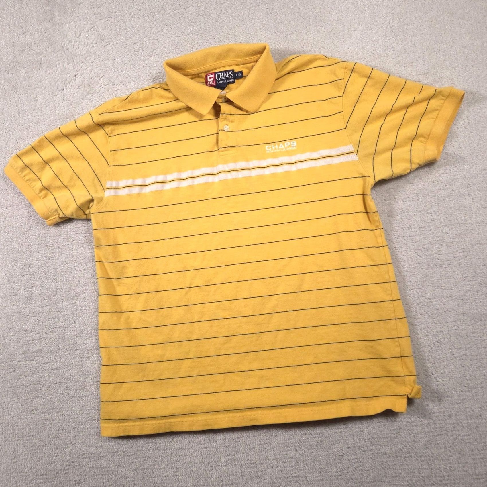 Chaps Chaps Ralph Lauren Polo Shirt Mens L Yellow Striped Embroidered Cotton Shirt Size US L / EU 52-54 / 3 - 2 Thumbnail