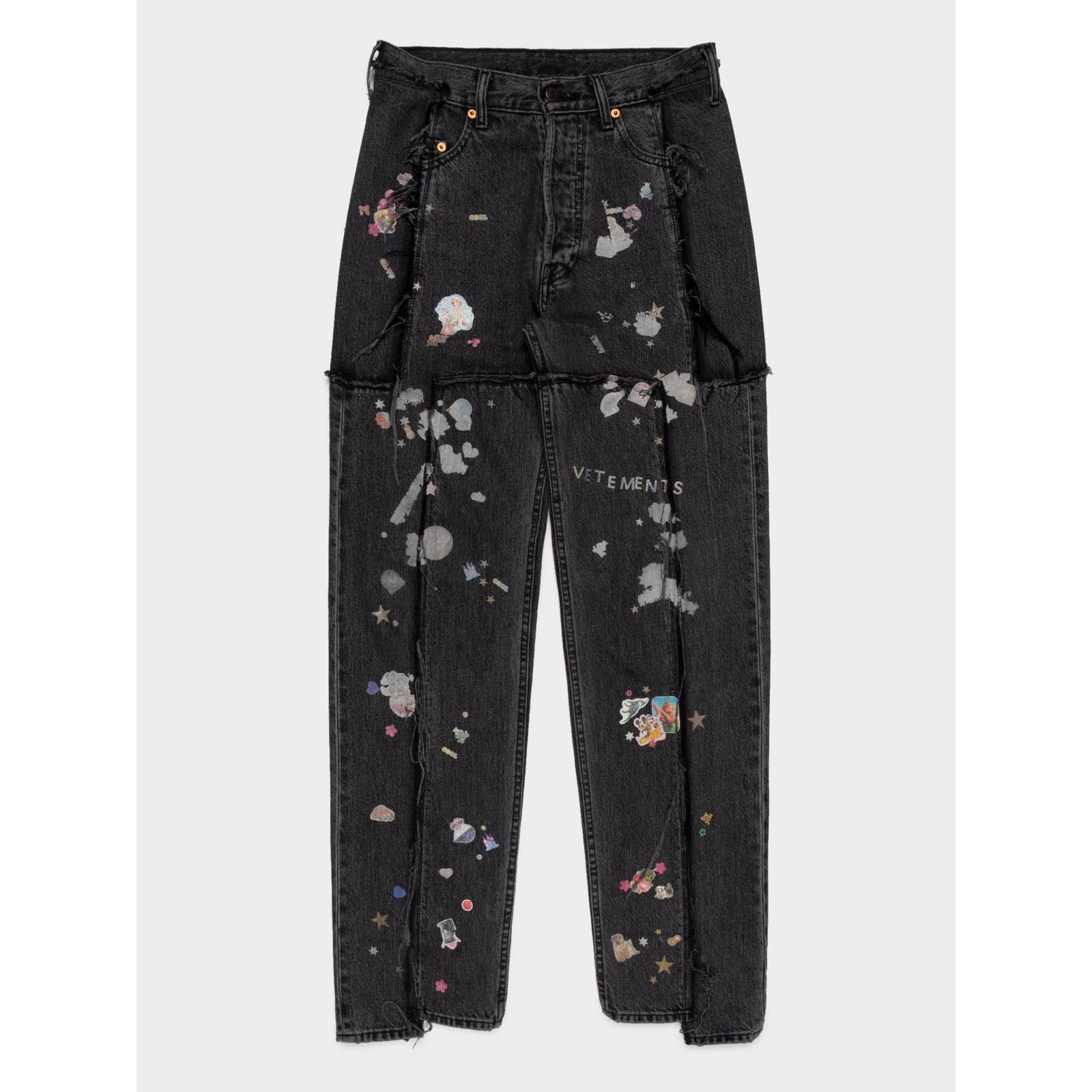 image of Vetements Reconstructed Stickers Jeans in Black, Men's (Size 30)