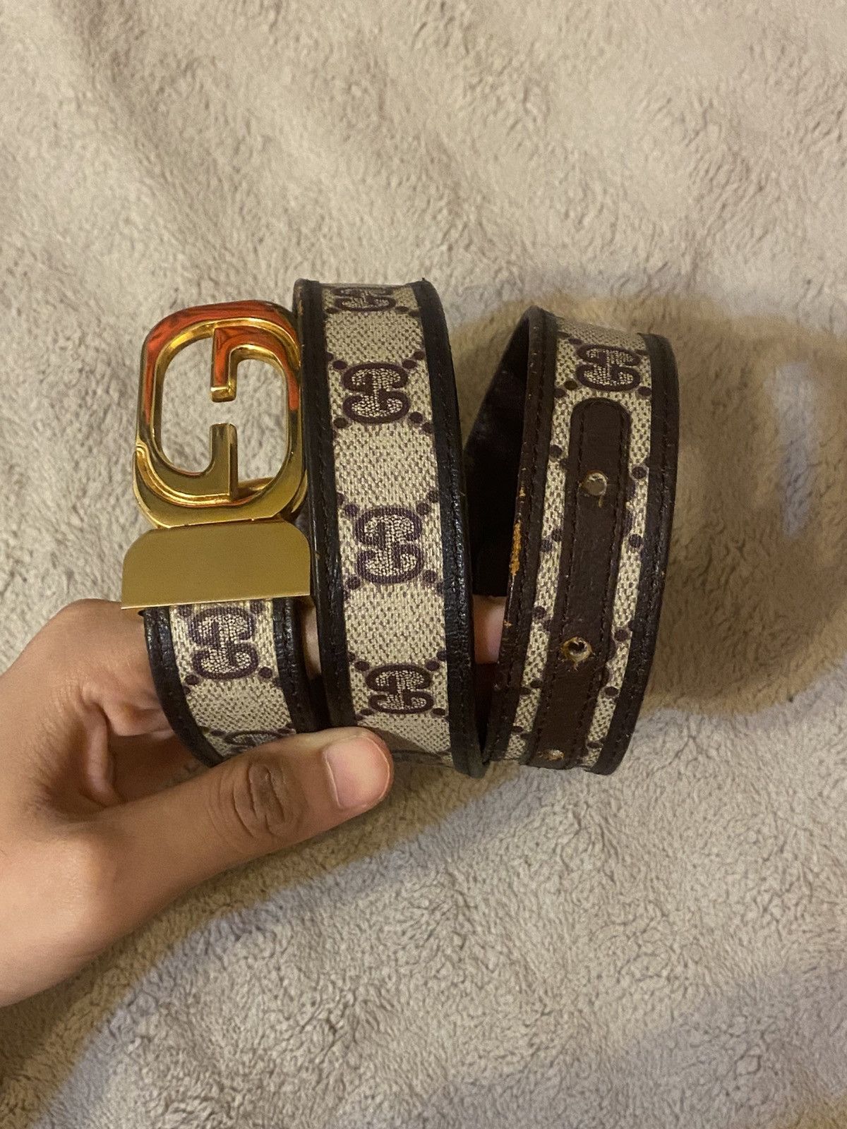 Gucci Vintage Gucci Monogram Belt GG Gold Buckle Size ONE SIZE - 2 Thumbnail