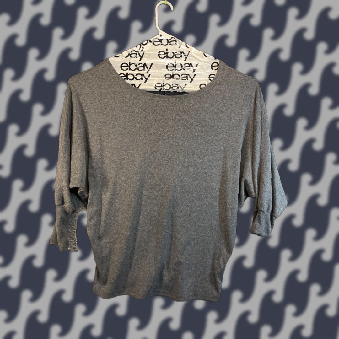 Vintage Women Solid Gray Pullover 3/4 Sleeves XL Sweater Casual Round Neck Polyester Classic Regular Fall Spring Women Pullover Size XL / US 12-14 / IT 48-50 - 1 Thumbnail