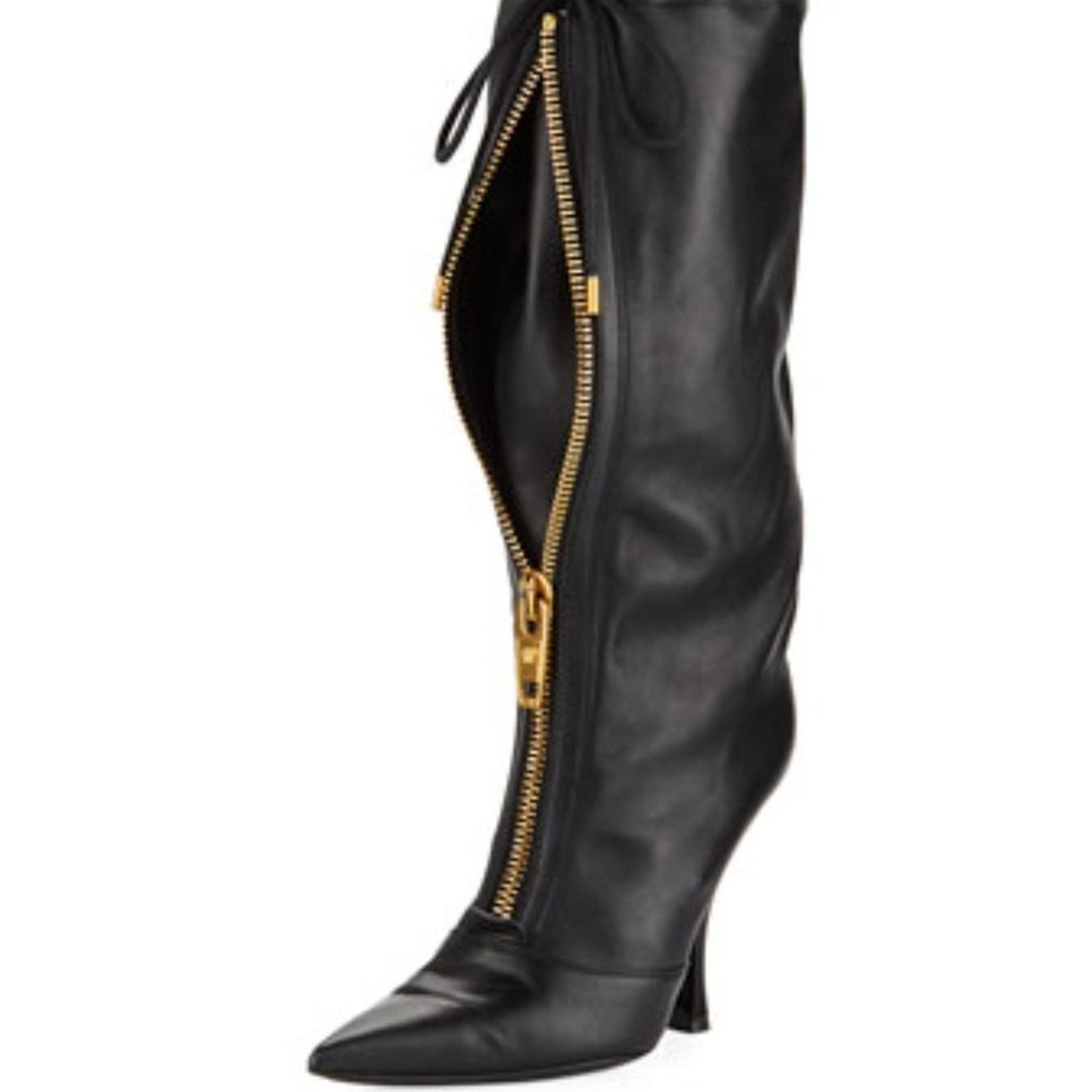 Versace Versace Black Slouchy Runway Zippered Boots With Tie Closure Size US 6 / IT 36 - 2 Thumbnail