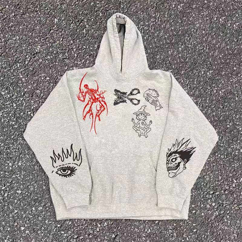 Japanese Brand × Vintage Gray casual retro skull print hoodie y2k Size US 32 / EU 48 - 1 Thumbnail
