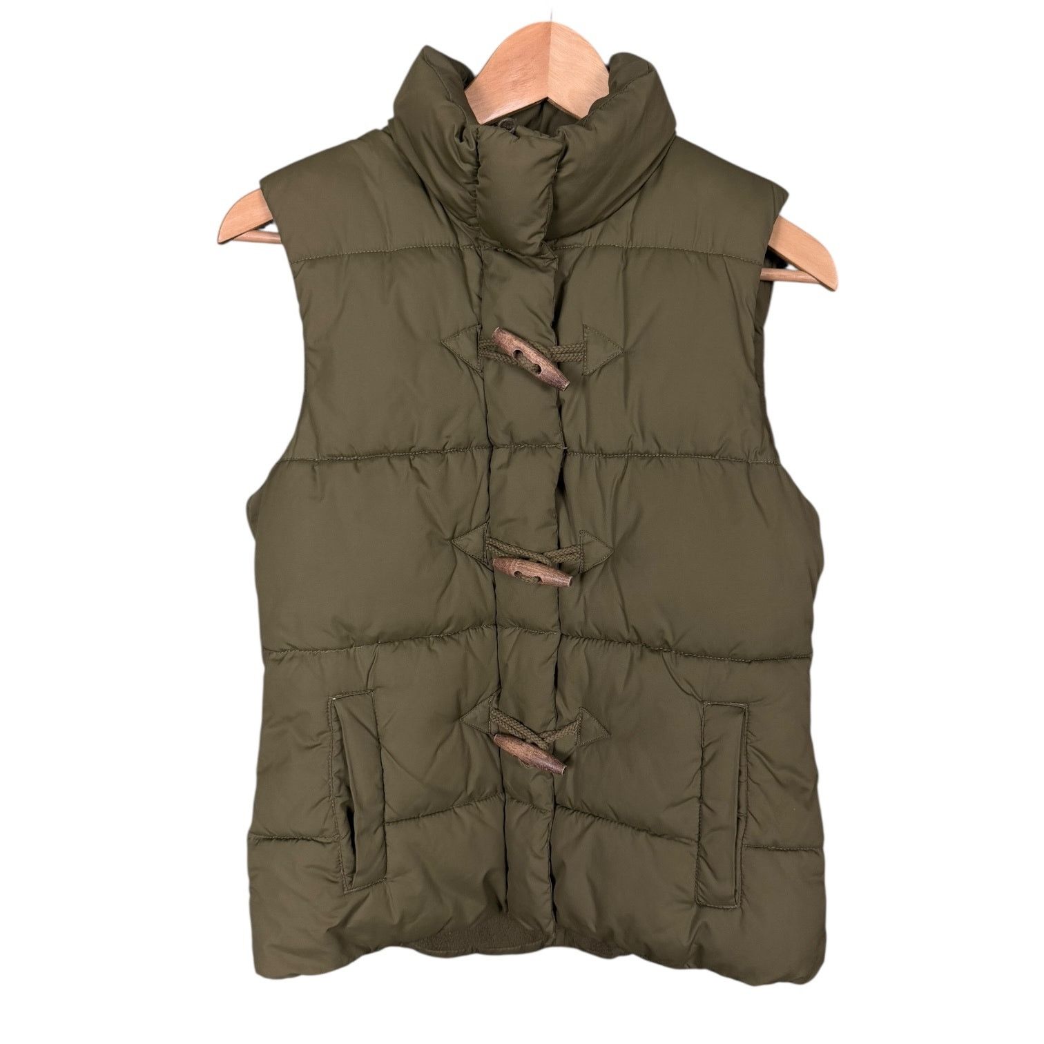 Gap Gap Olive Green Toggle Closure Women's Lined Puffer Vest - S Size S / US 4 / IT 40 - 1 Thumbnail