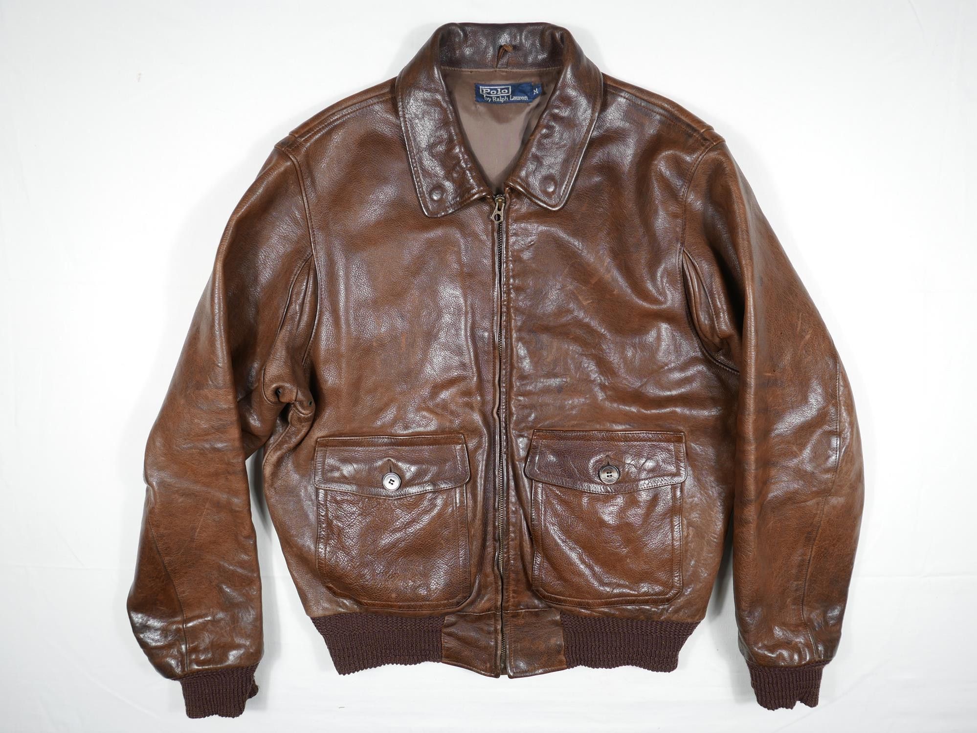 image of Polo Ralph Lauren Polo Ralph Laure Jacket Leather Flight G-1 Military M in Brown (Size Medium)