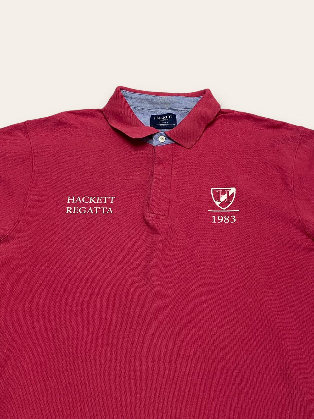Hackett Vintage HACKETT Pink Crazy Many Logos Regatta Yacht Polo Y2K Size US XL / EU 56 / 4 - 3 Thumbnail