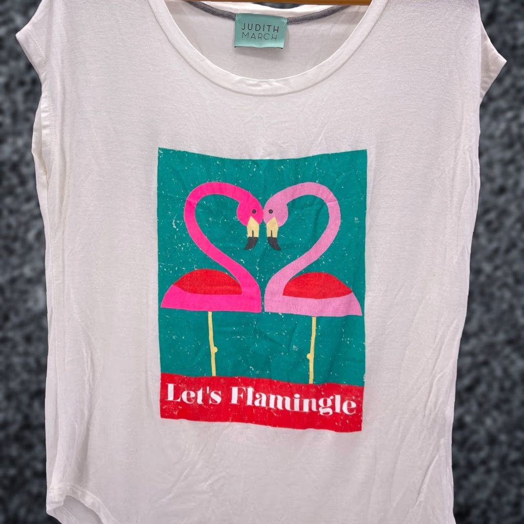 Vintage Judith March Tank White Womens Medium Lets Flamingle Flamingo Casual Shirt Sleeveless Round Neck Pullover Regular Modern Basic Dress Code Mens? Size M / US 6-8 / IT 42-44 - 1 Thumbnail