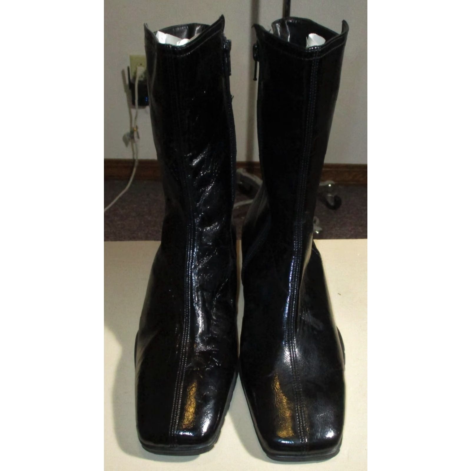 Vintage THERESIA M. Boots Shoes Black Faux Leather NWOT Size 4.5 Women Mid-Calf Zip Boot Heel 1.5" Square Toe Vintage No Size US 5 / IT 35 - 3 Thumbnail