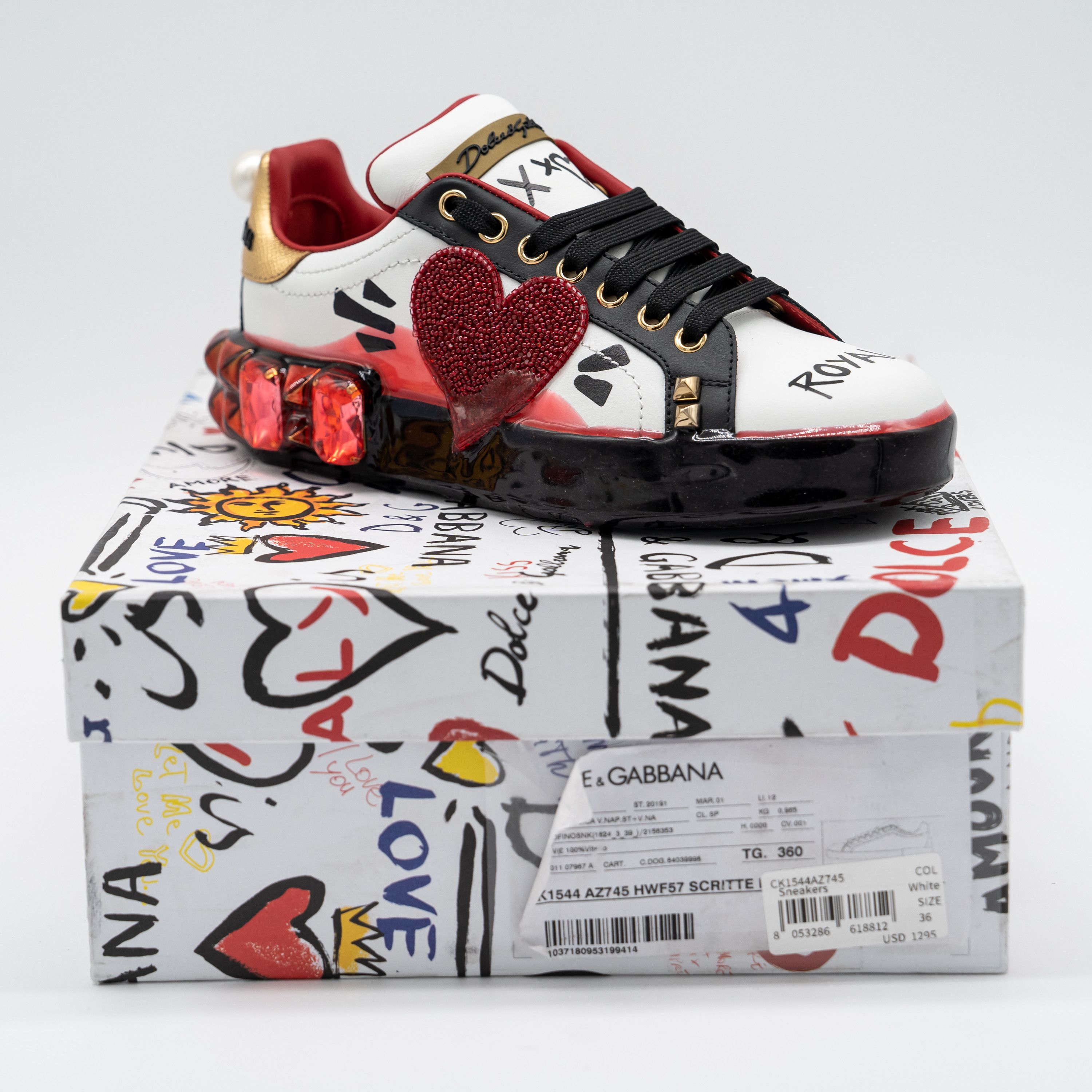Dolce & Gabbana Dolce & Gabbana Portofino Heart Sneakers Crystals Red Melt Size US 6 / IT 36 - 13 Thumbnail