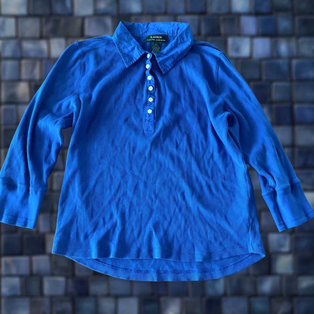 Ralph Lauren Ralph Lauren Women’s Henley Sweatshirt 100% Cotton Blue L Regular Long Sleeve Casual Shirt Knit Ladies Mens? No. Size L / US 10 / IT 46 - 1 Thumbnail